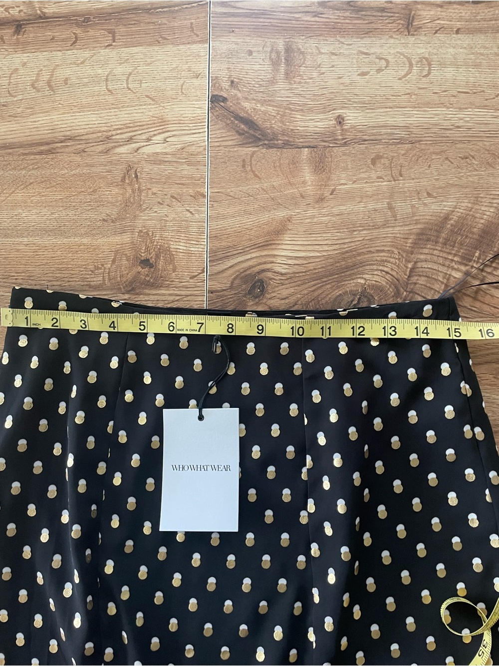 Who What Wear Black Skirt with Gold Polka Dots and Ruffle Hem - Picture 4 of 6